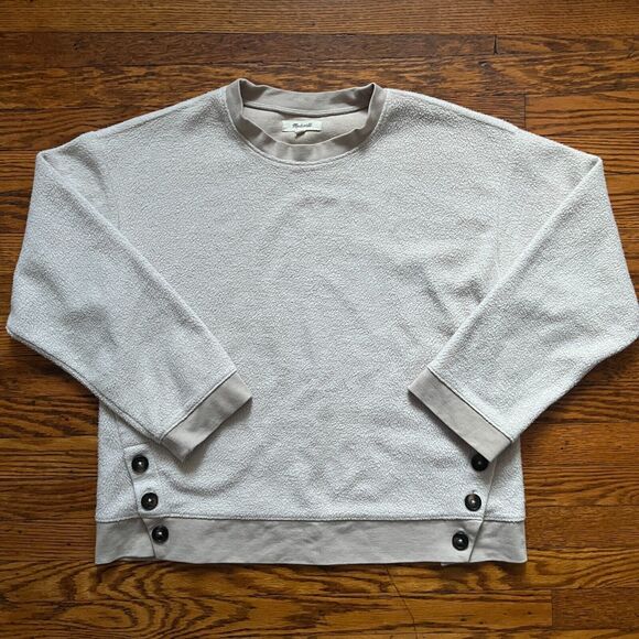 Madewell Women Sweater XS Beige Resourced Brushed Side Button Relaxed Fleece - Picture 1 of 6